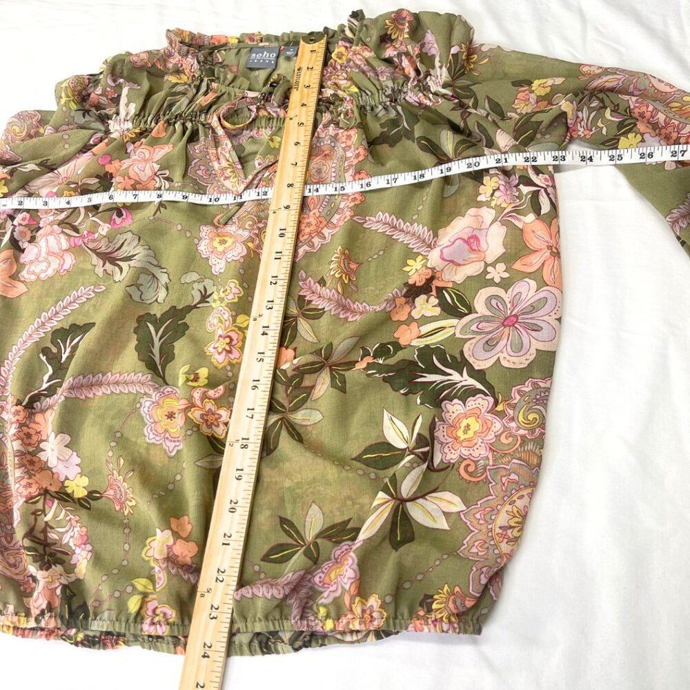 SOHO JEANS NY&CO | Women's Floral Blouse| Floral Sheer Top Size Medium - Picture 11 of 14